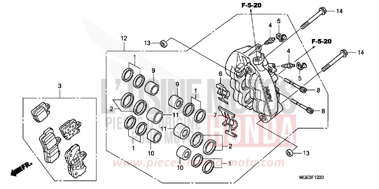 L. FRONT BRAKE CALIPER for VFR1200F Dual Clutch TITANIUM BLADE METALLIC (YR316) from 2013
